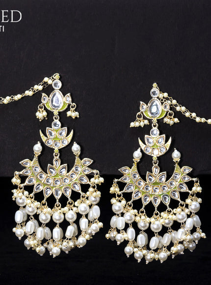 Light weight chandbali olive green minakari earrings with pearl maatal
