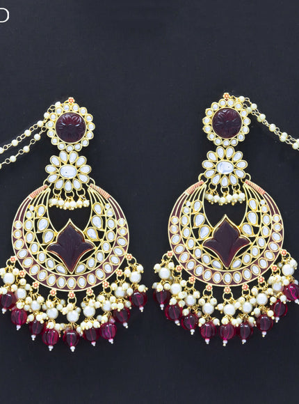 Dangler earrings pink with hangings and pearl maatal