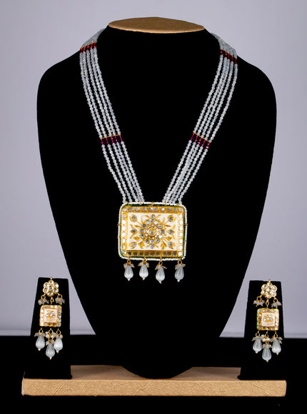 Jaipur crystal beaded off white mid length necklace with minakari pendant and hangings