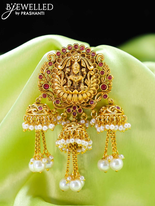 Antique jada billai lakshmi design with pink kemp stone and pearl hangings