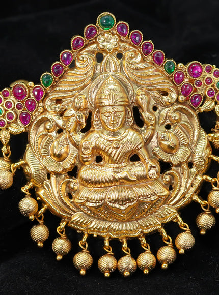 Antique haip clip medium size lakshmi design with kemp stones and golden beads hanging