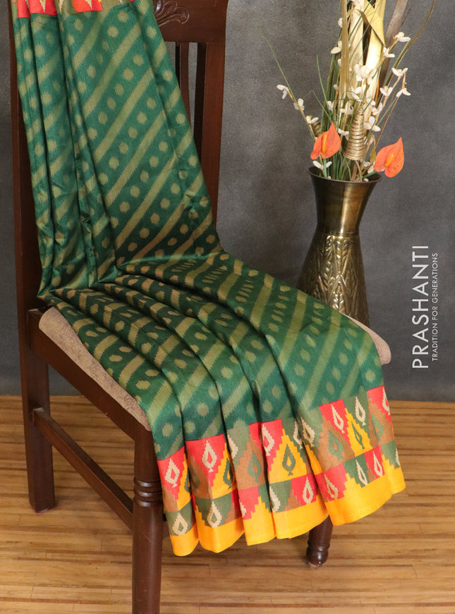 Brasso saree green and yellow with allover weaves and woven border