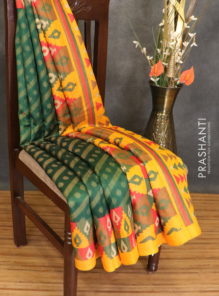 Brasso saree green and yellow with allover weaves and woven border