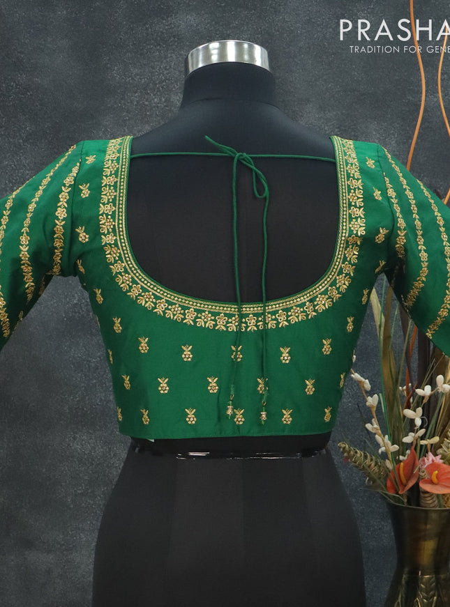 Readymade raw silk blouse green with arri work and back knot