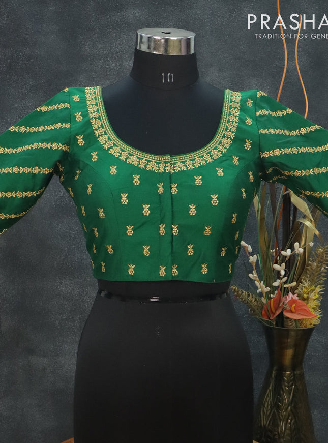 Readymade raw silk blouse green with arri work and back knot