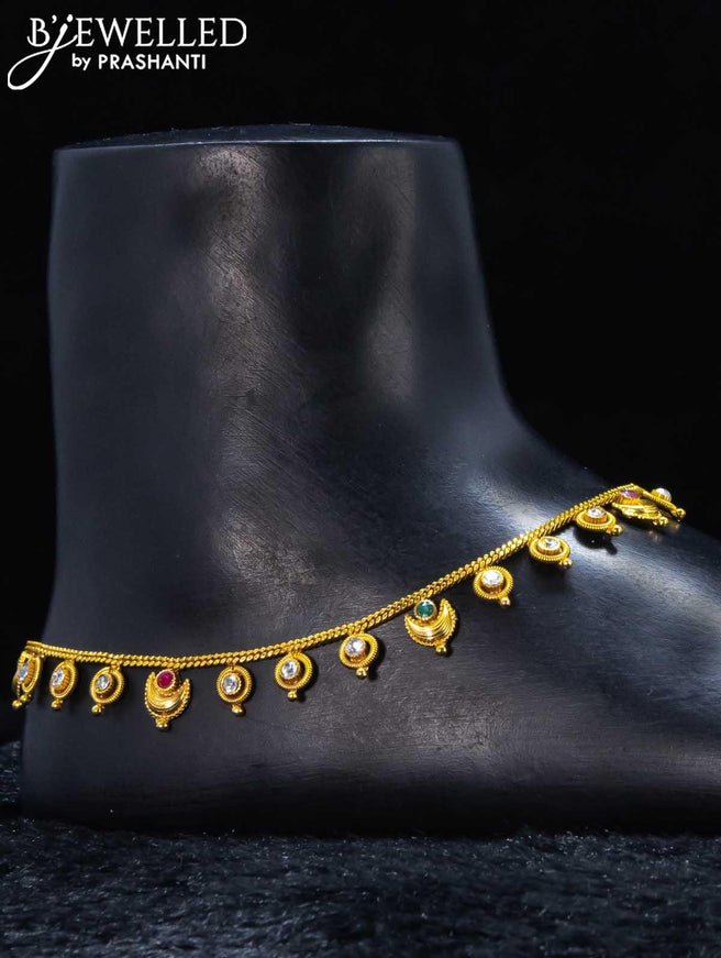 Antique anklet with kemp and cz stone - {{ collection.title }} by Prashanti Sarees