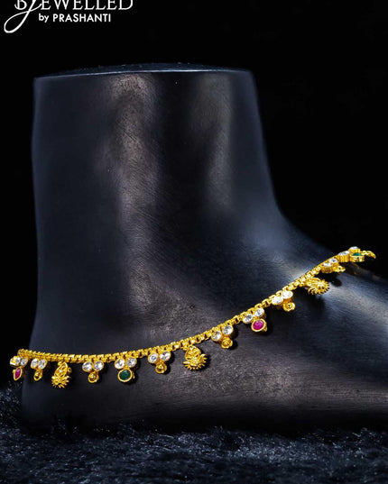Antique anklet with kemp and cz stone - {{ collection.title }} by Prashanti Sarees
