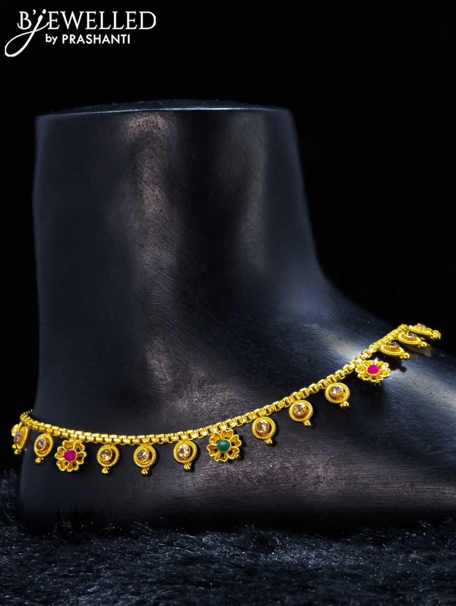 Antique anklet with kemp stone - {{ collection.title }} by Prashanti Sarees