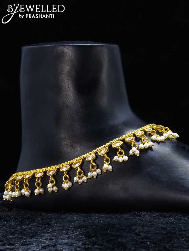 Antique anklet with stone and pearl hangings - {{ collection.title }} by Prashanti Sarees