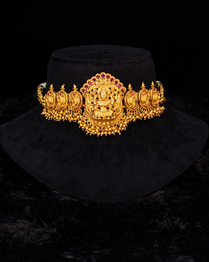 Antique annam and lakshmi choker with kemp stone - {{ collection.title }} by Prashanti Sarees