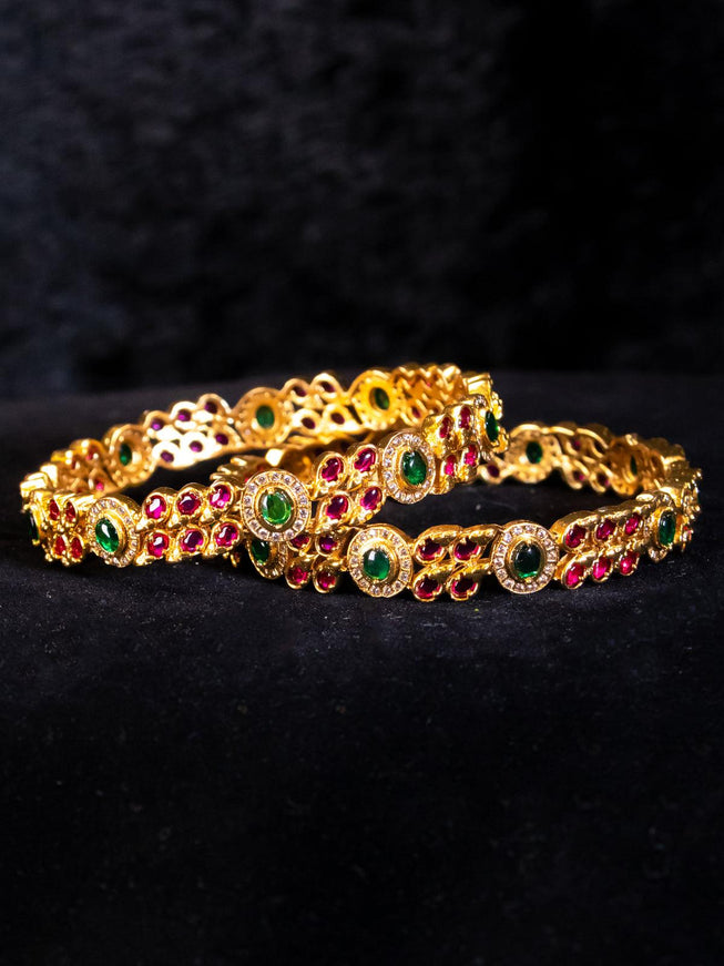 Antique bangle with pink kemp and cz stone - {{ collection.title }} by Prashanti Sarees