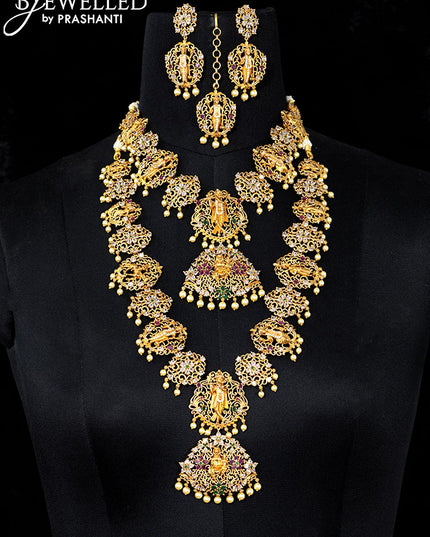 Antique bridal set dasavatar design kemp and cz stone with pearl hangings - {{ collection.title }} by Prashanti Sarees