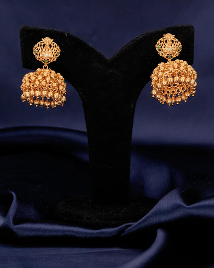 Antique bridal set lakshmi design with kemp stones and golden beads hanging - {{ collection.title }} by Prashanti Sarees