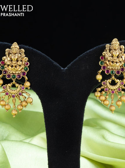 Antique choker lakshmi pendant with kemp stone and golden beads hangings - {{ collection.title }} by Prashanti Sarees