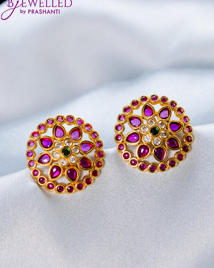Antique earrings floral design with kemp and cz stone - {{ collection.title }} by Prashanti Sarees