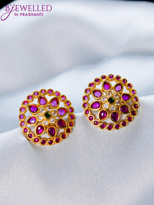 Antique earrings floral design with kemp and cz stone - {{ collection.title }} by Prashanti Sarees
