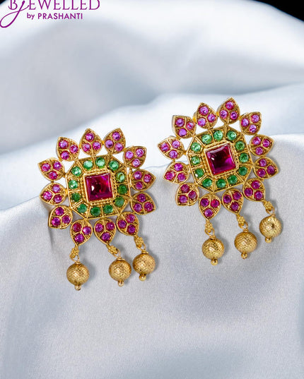 Antique earrings with kemp stone and golden beads hanging - {{ collection.title }} by Prashanti Sarees