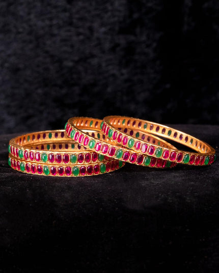 Antique green and pink kemp stone bangle - {{ collection.title }} by Prashanti Sarees