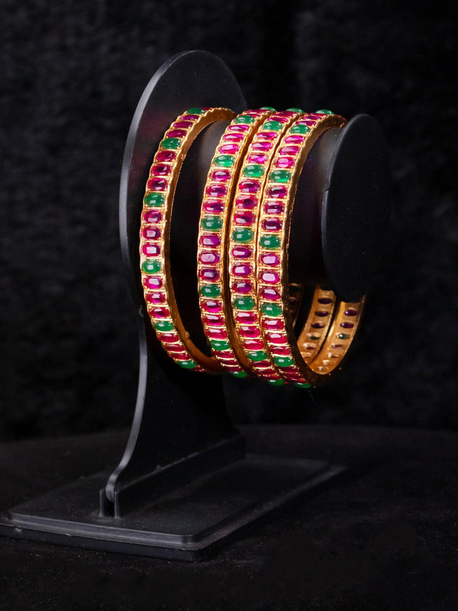 Antique green and pink kemp stone bangle - {{ collection.title }} by Prashanti Sarees