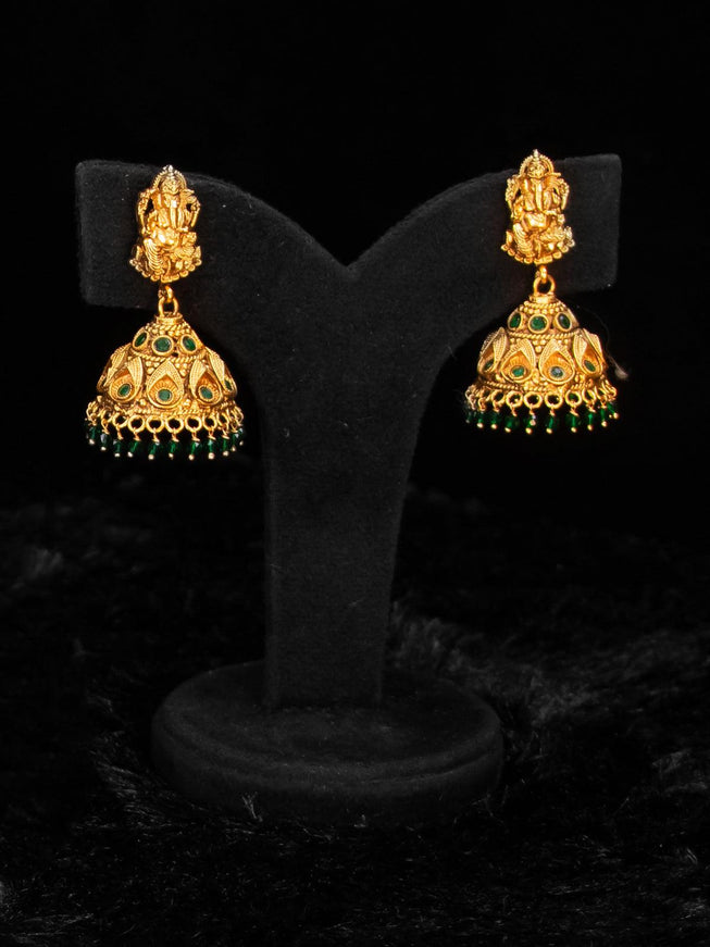Antique green beaded necklace with pipal leaf ganesha - {{ collection.title }} by Prashanti Sarees