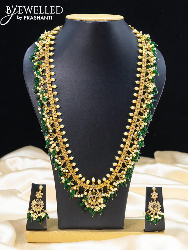 Antique haaram with kemp stone and green beads hangings - {{ collection.title }} by Prashanti Sarees