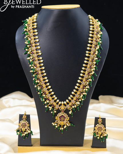 Antique haaram with kemp stone and green beads hangings - {{ collection.title }} by Prashanti Sarees