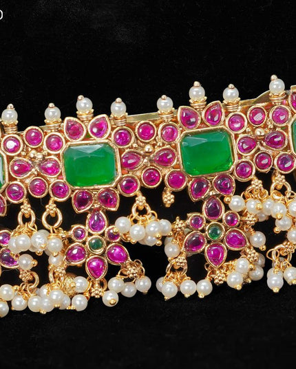 Antique haip clip big size with kemp stones and pearl hangings - {{ collection.title }} by Prashanti Sarees