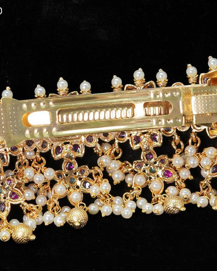 Antique haip clip big size with kemp stones and pearl hangings - {{ collection.title }} by Prashanti Sarees