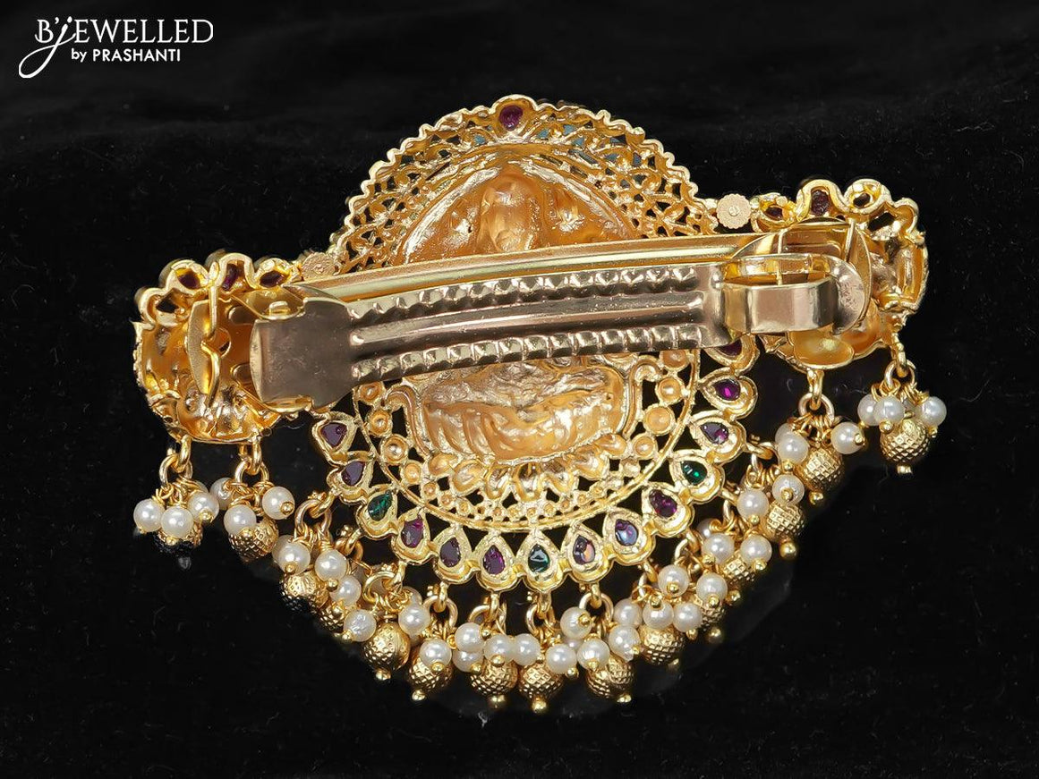Antique haip clip medium size lakshmi design with kemp stones and golden beads hanging - {{ collection.title }} by Prashanti Sarees