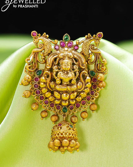Antique jada billai lakshmi design with kemp stone and golden beads hanging - {{ collection.title }} by Prashanti Sarees