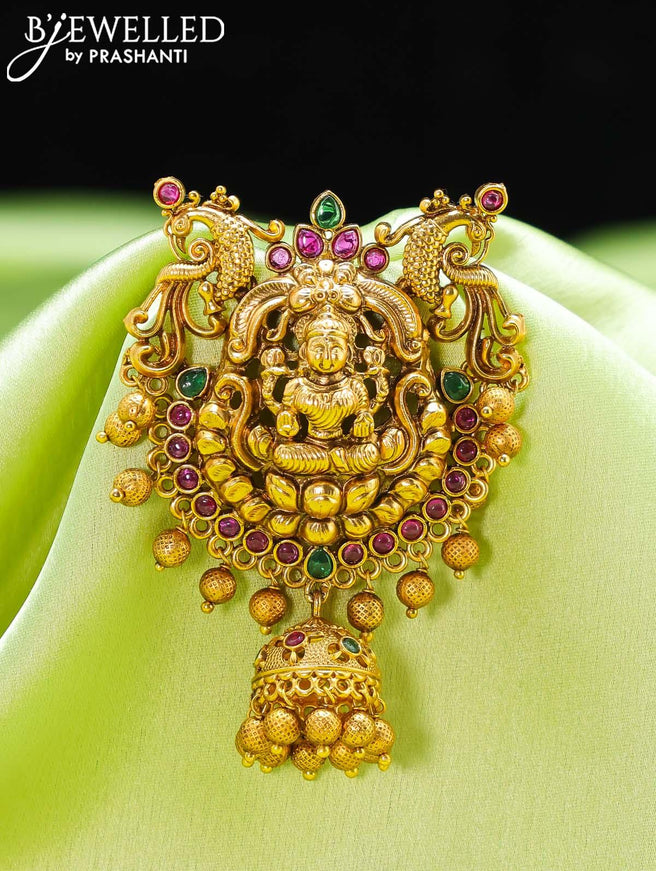 Antique jada billai lakshmi design with kemp stone and golden beads hanging - {{ collection.title }} by Prashanti Sarees