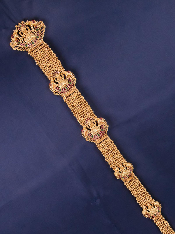 Antique jada billai lakshmi design with kemp stones and golden beads hanging - {{ collection.title }} by Prashanti Sarees