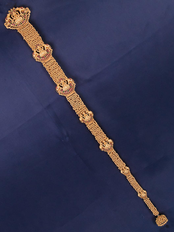 Antique jada billai lakshmi design with kemp stones and golden beads hanging - {{ collection.title }} by Prashanti Sarees