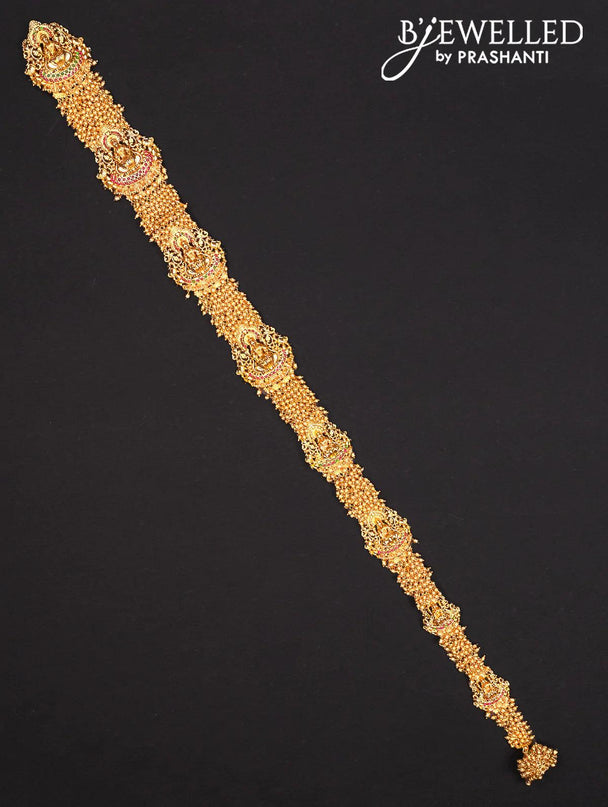 Antique jada billai lakshmi design with kemp stones and golden beads hanging - {{ collection.title }} by Prashanti Sarees