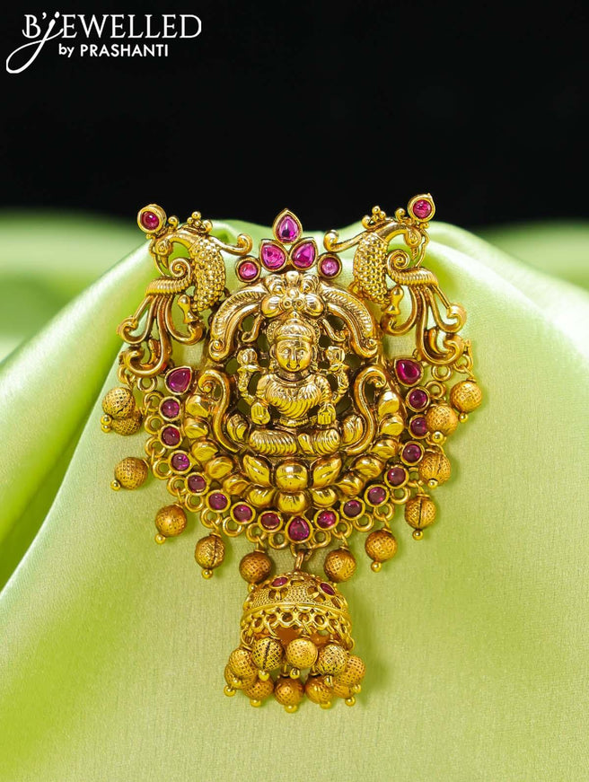 Antique jada billai lakshmi design with pink kemp stone and golden beads hanging - {{ collection.title }} by Prashanti Sarees
