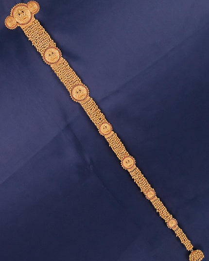 Antique jada billai lakshmi design with pink kemp stones and golden beads hanging - {{ collection.title }} by Prashanti Sarees