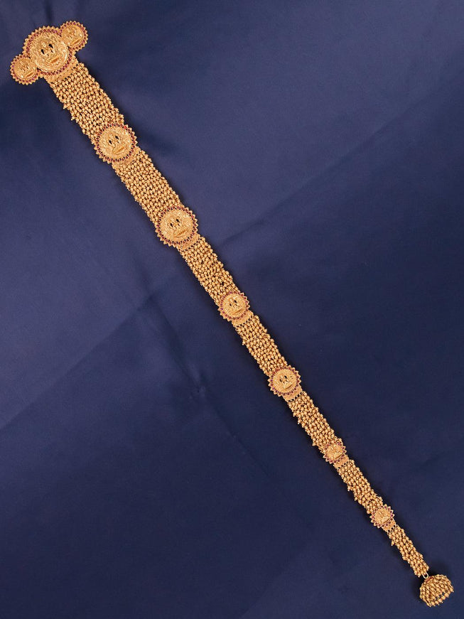 Antique jada billai lakshmi design with pink kemp stones and golden beads hanging - {{ collection.title }} by Prashanti Sarees