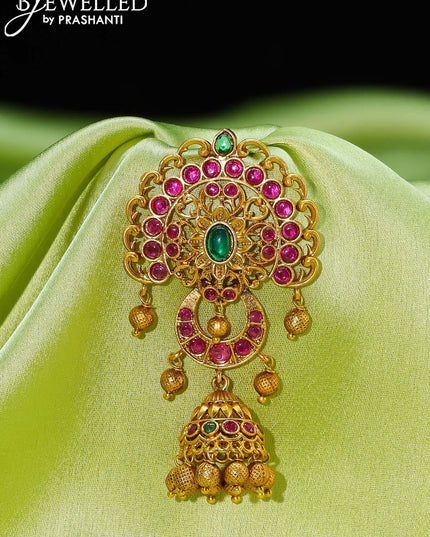 Antique jada billai with kemp stone and golden beads hanging - {{ collection.title }} by Prashanti Sarees
