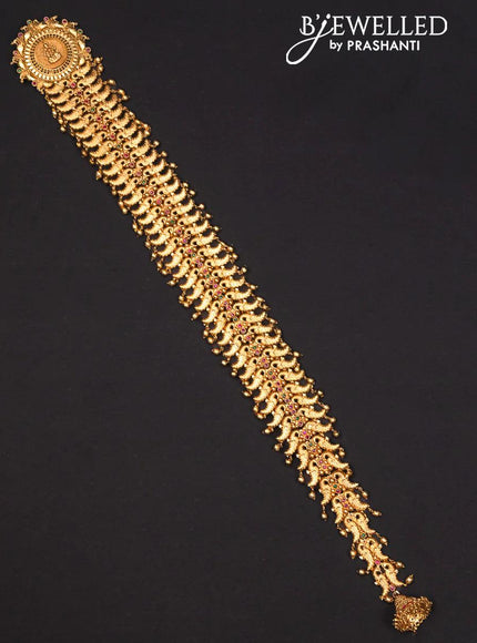 Antique jada billai with kemp stones and golden beads hanging - {{ collection.title }} by Prashanti Sarees