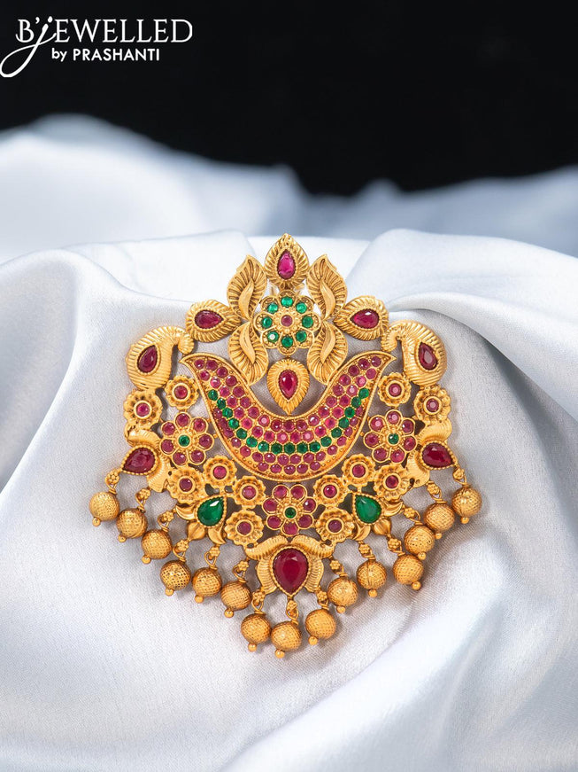 Antique jada billai with kemp stones and golden beads hanging - {{ collection.title }} by Prashanti Sarees