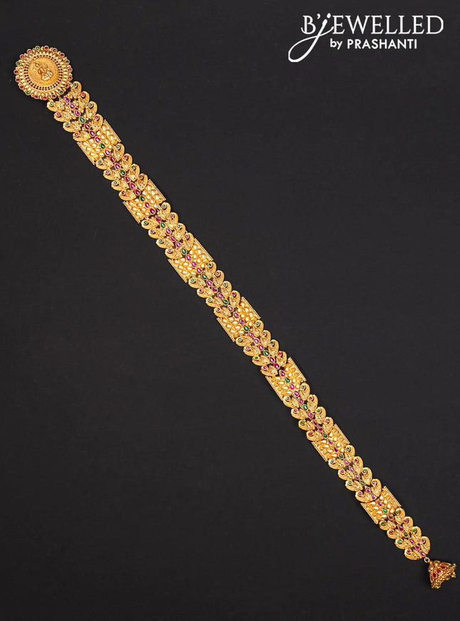 Antique jada billai with kemp stones and golden beads hanging - {{ collection.title }} by Prashanti Sarees