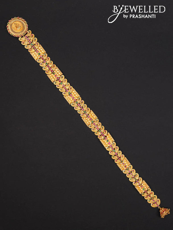 Antique jada billai with kemp stones and golden beads hanging - {{ collection.title }} by Prashanti Sarees