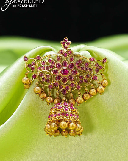 Antique jada billai with pink kemp stone and golden beads hanging - {{ collection.title }} by Prashanti Sarees