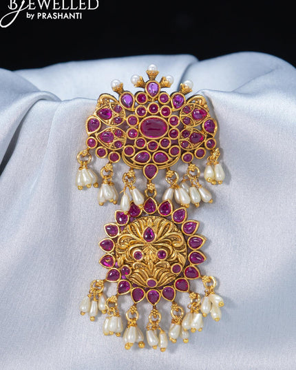 Antique jada billai with pink kemp stones and pearl hangings - {{ collection.title }} by Prashanti Sarees