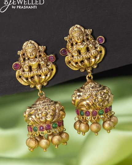 Antique jhumkas lakshmi design with kemp stone and golden beads hangings - {{ collection.title }} by Prashanti Sarees