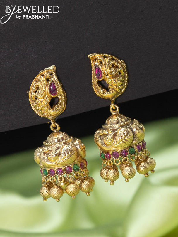 Antique jhumkas with kemp stone and golden beads hangings - {{ collection.title }} by Prashanti Sarees