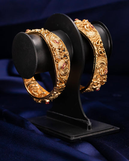 Antique lakshmi & peacock design bracelet with kemp stones - {{ collection.title }} by Prashanti Sarees