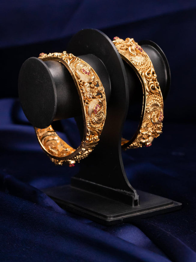 Antique lakshmi & peacock design bracelet with kemp stones - {{ collection.title }} by Prashanti Sarees