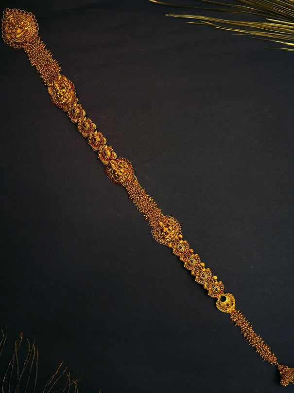 Antique lakshmi jada billai with kemp stone - {{ collection.title }} by Prashanti Sarees