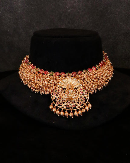 Antique lakshmi neckalce with golden beads - {{ collection.title }} by Prashanti Sarees